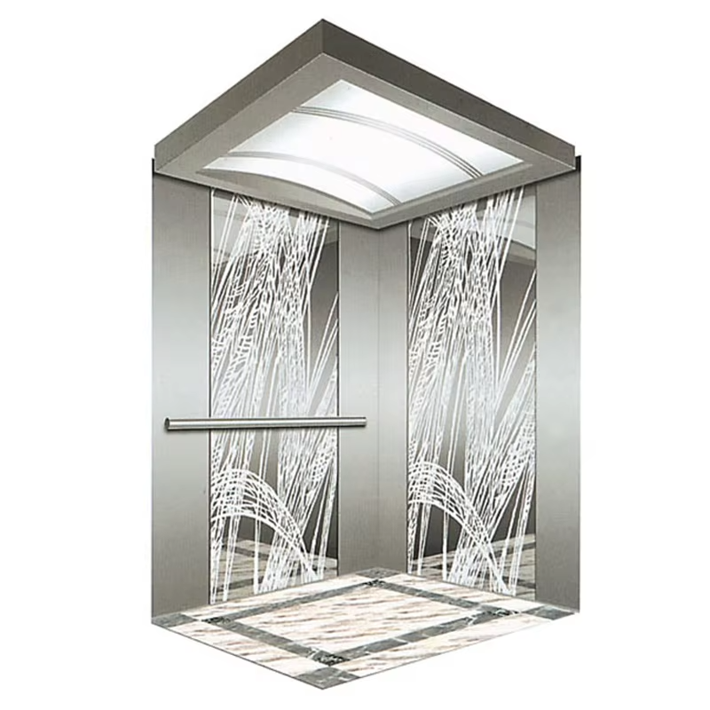 VTSP131 Moderne kommerciel elevatorkabine med støjsvagt skridsikkert gulv i rustfrit stål og LED-paneler